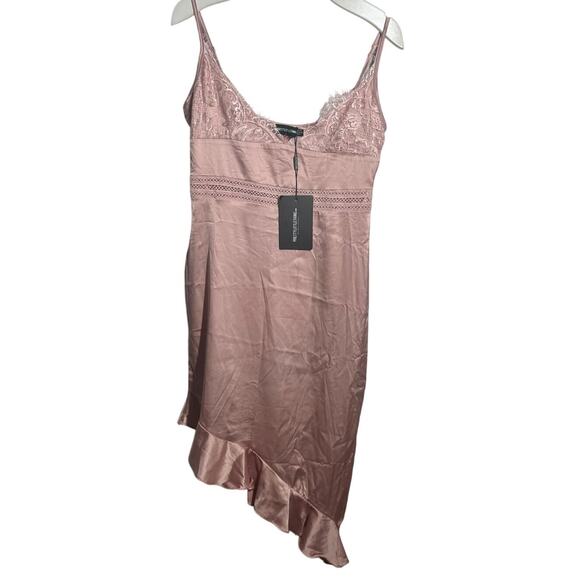 PrettyLittleThing Dresses & Skirts - Pretty Little Things Dress Women US 8 Pink Satin Slip Dress Eyelash Lace 90s Y2K